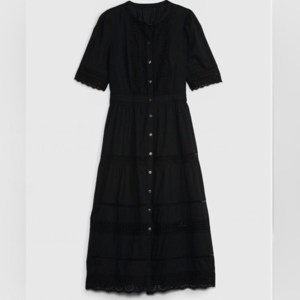 NWT! GAP Black Lace Button-Front Women's Midi Dress - Picture 6 of 6